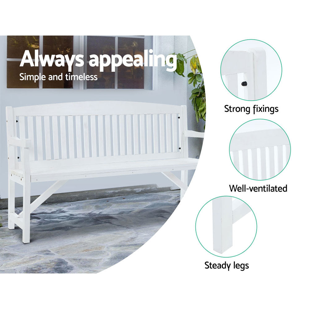 Wooden 3 Seater Garden Bench Chair - White - Homecoze