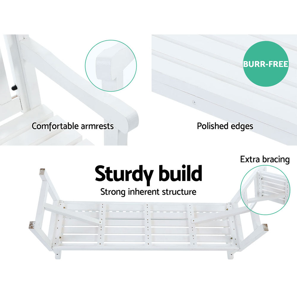 Wooden 3 Seater Garden Bench Chair - White - Homecoze