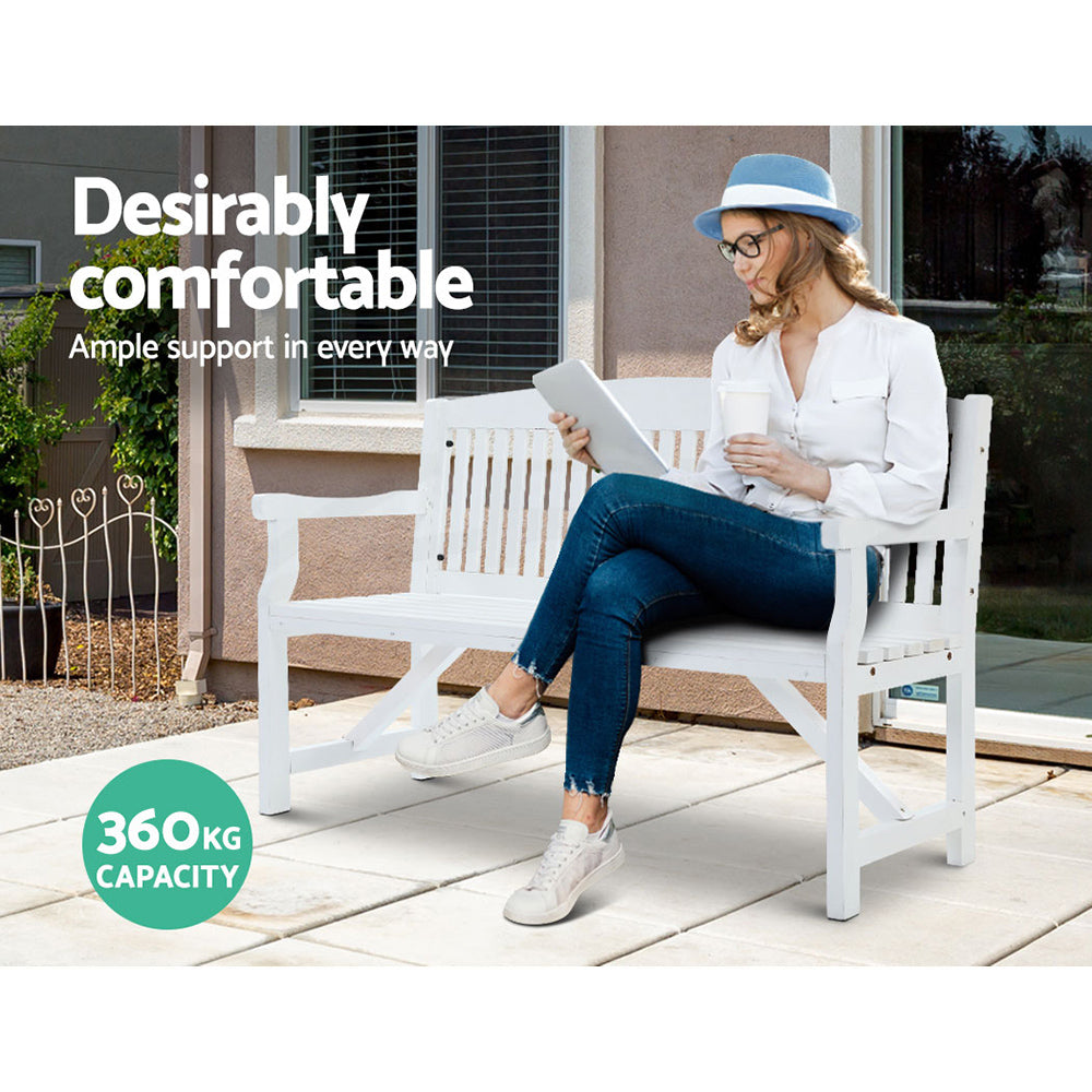 Wooden 3 Seater Garden Bench Chair - White - Homecoze