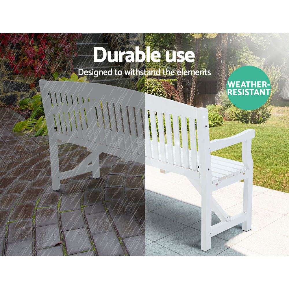 Wooden 3 Seater Garden Bench Chair - White - Homecoze