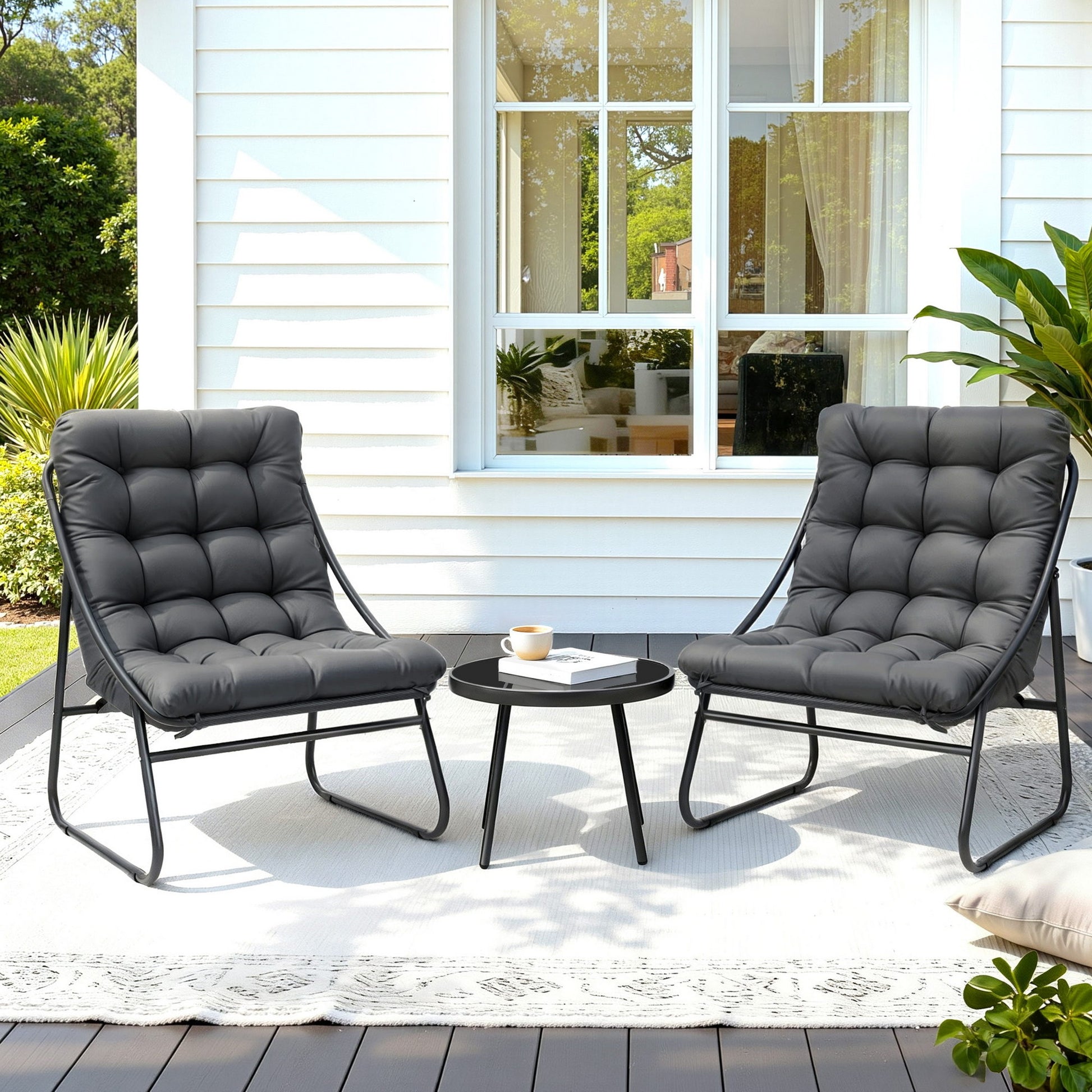 Gardeon 3PC Outdoor Bistro Set Patio Furniture Table and Chairs Steel Dining Chair - Homecoze