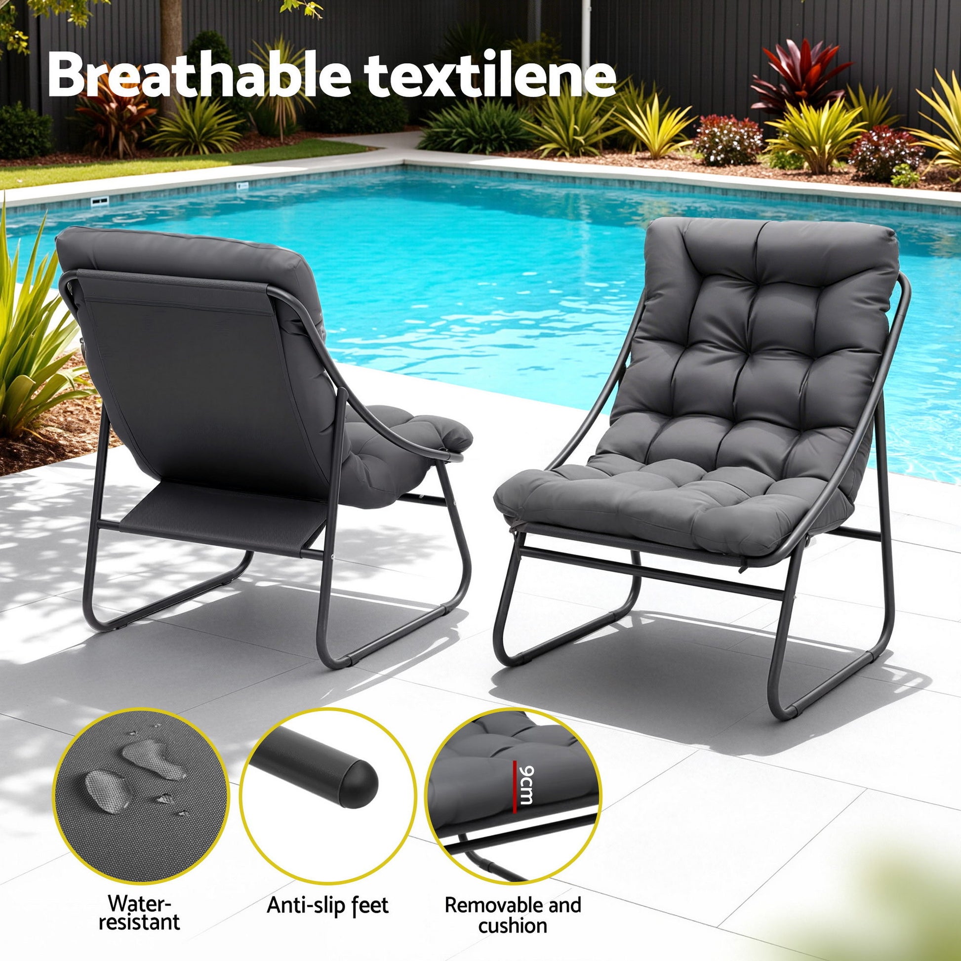 Gardeon 3PC Outdoor Bistro Set Patio Furniture Table and Chairs Steel Dining Chair - Homecoze