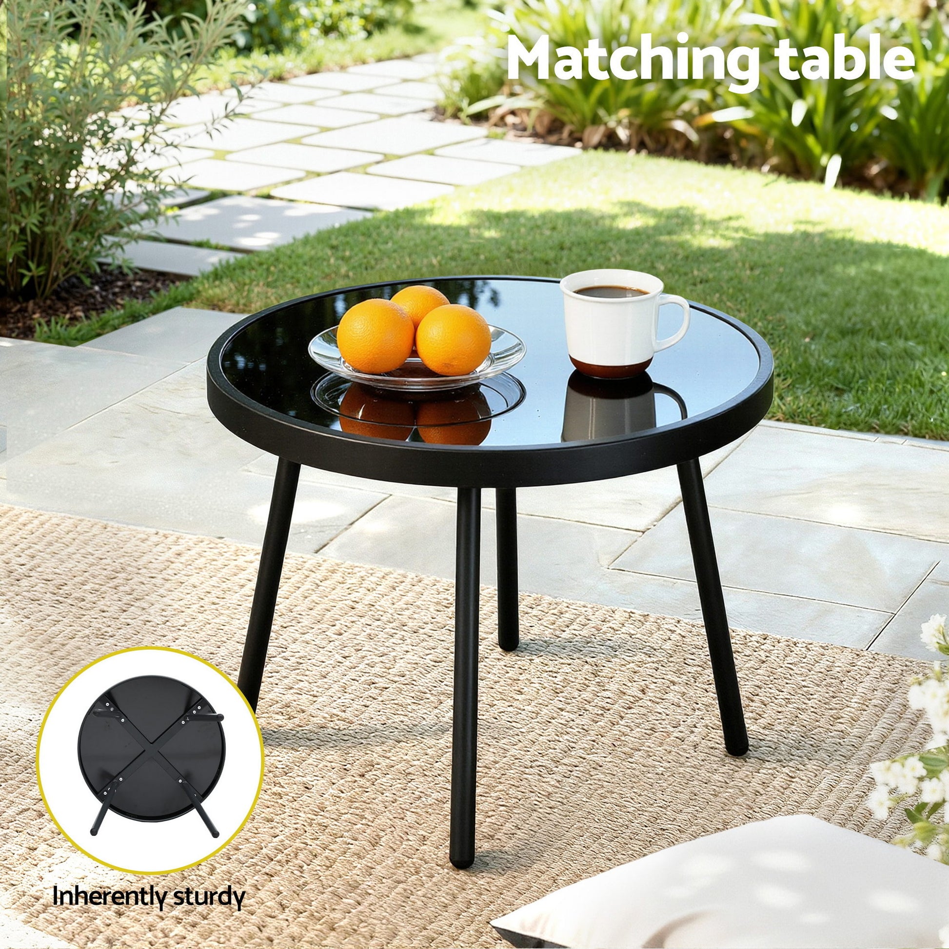 Gardeon 3PC Outdoor Bistro Set Patio Furniture Table and Chairs Steel Dining Chair - Homecoze