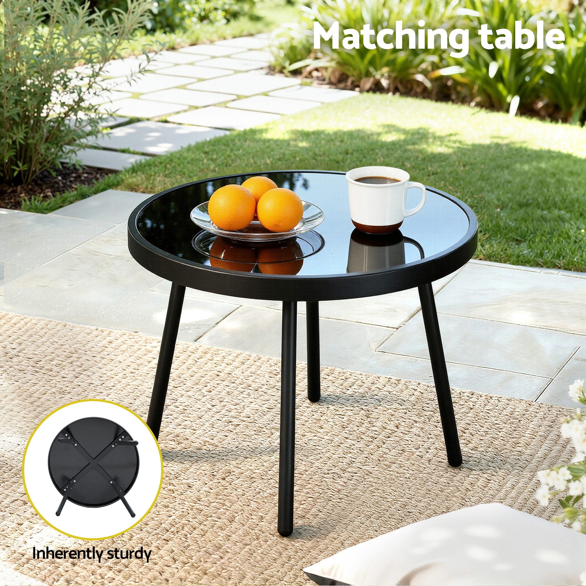 Gardeon 3PC Outdoor Bistro Set Patio Furniture Table and Chairs Steel Dining Chair - Homecoze