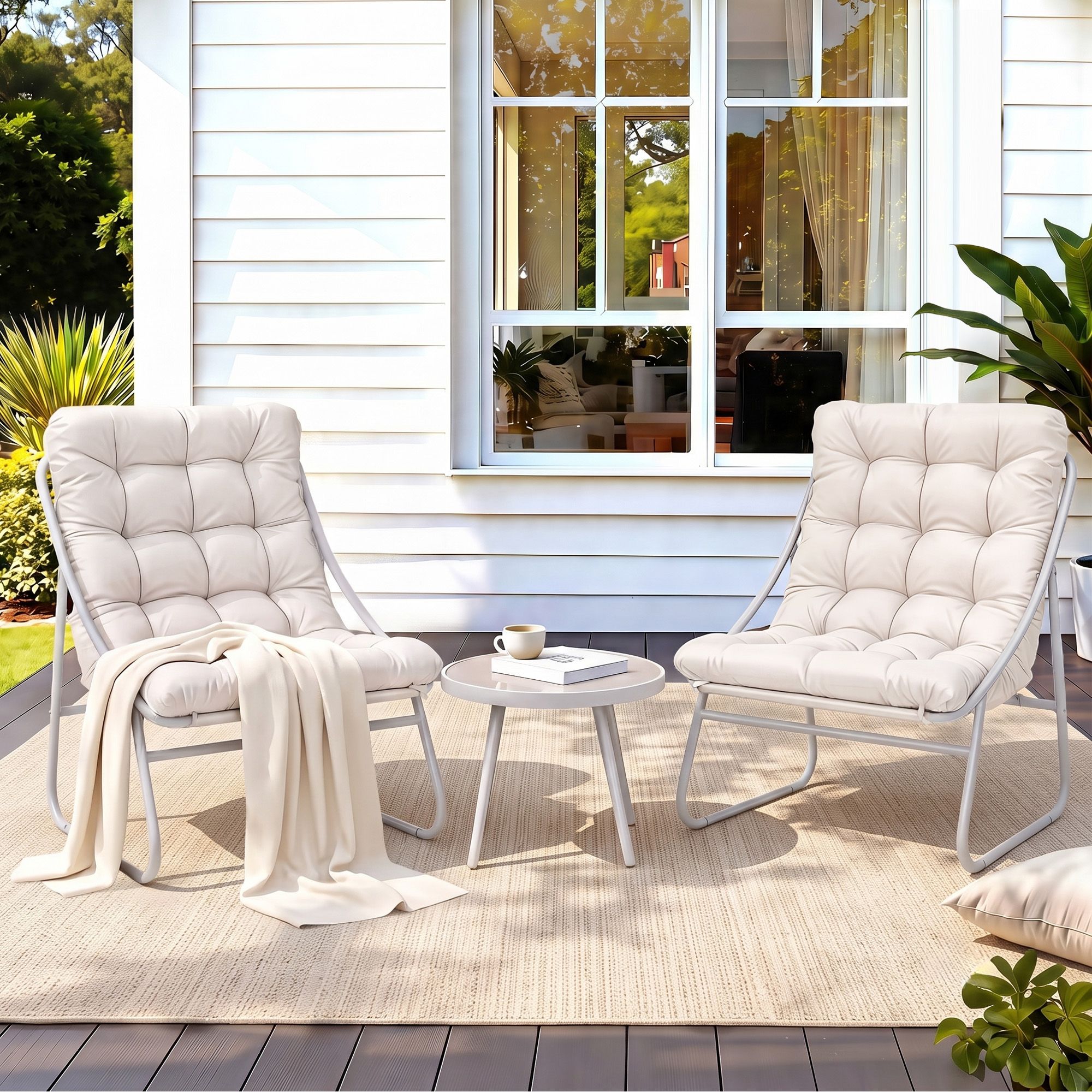 3-Piece Cushioned Outdoor Bistro Set – Khaki & Beige