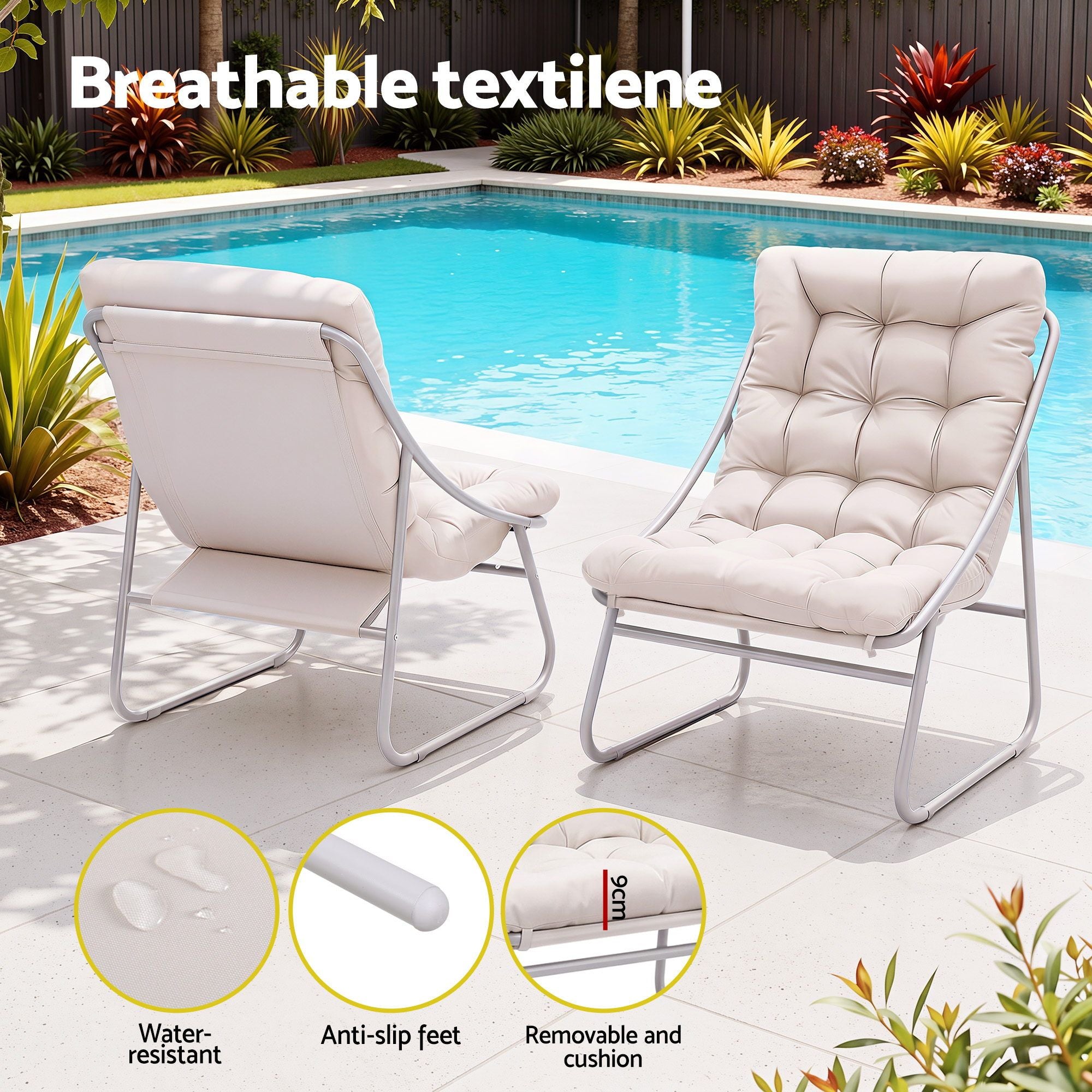 3-Piece Cushioned Outdoor Bistro Set – Khaki & Beige