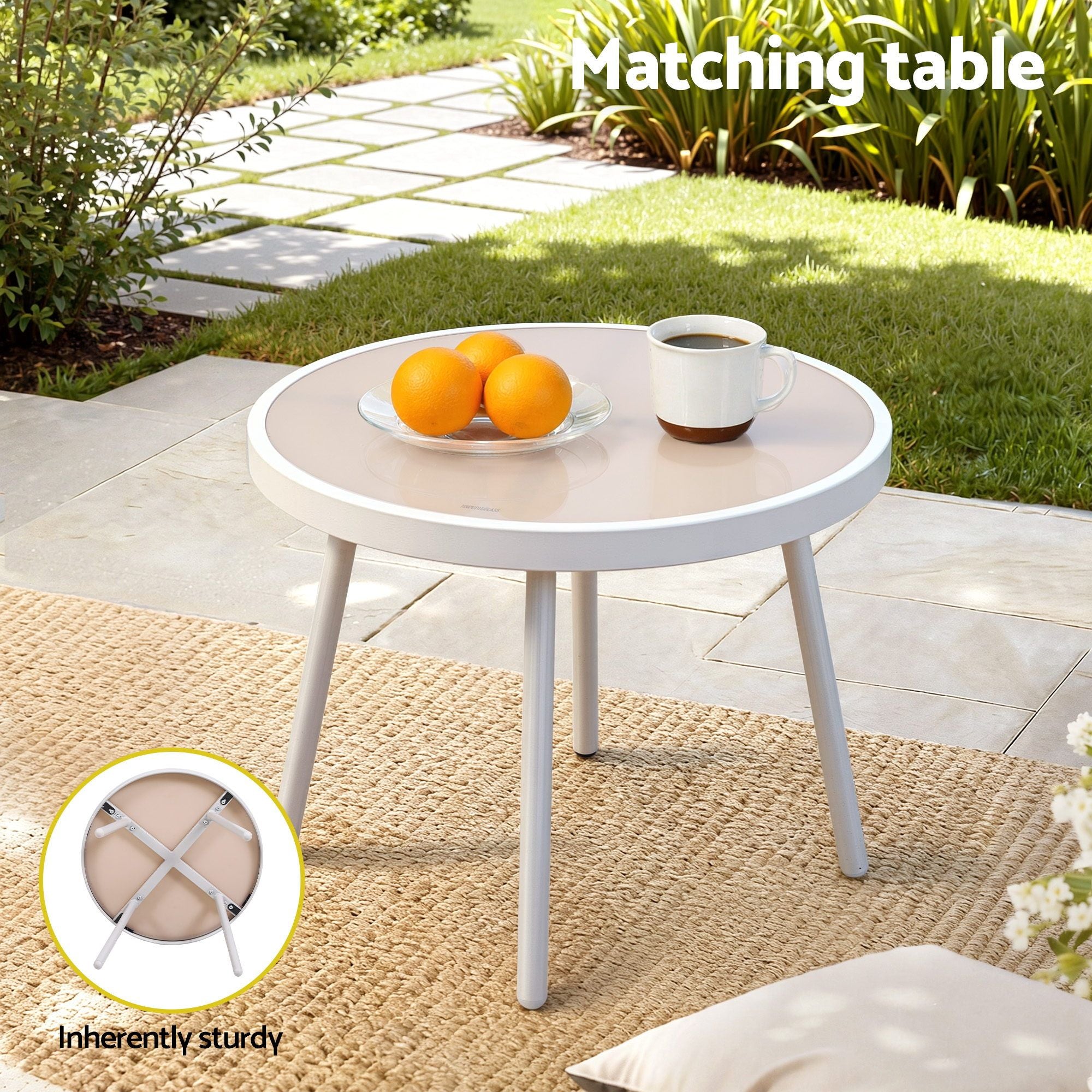 3-Piece Cushioned Outdoor Bistro Set – Khaki & Beige
