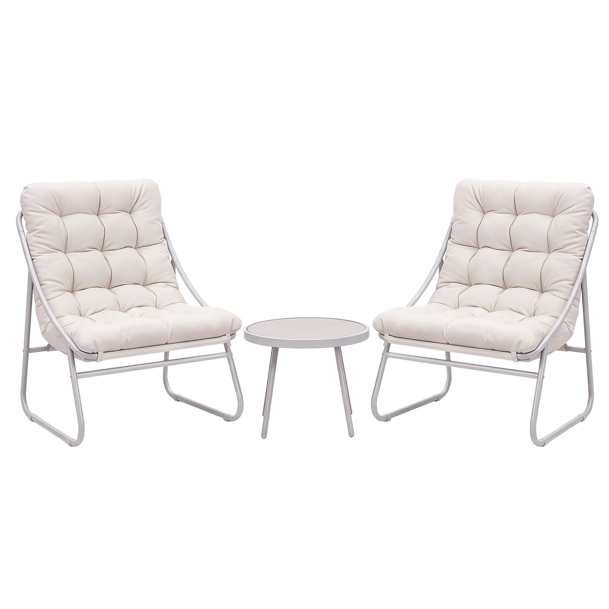 3-Piece Cushioned Outdoor Bistro Set – Khaki & Beige