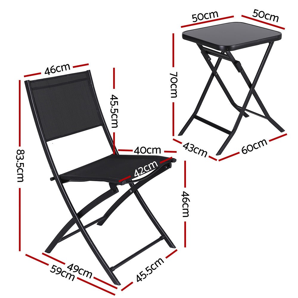 Gardeon Outdoor Bistro Set Folding Table and Chairs Patio Furniture Garden Steel Black - Homecoze