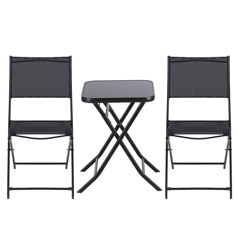 Gardeon Outdoor Bistro Set Folding Table and Chairs Patio Furniture Garden Steel Black - Homecoze