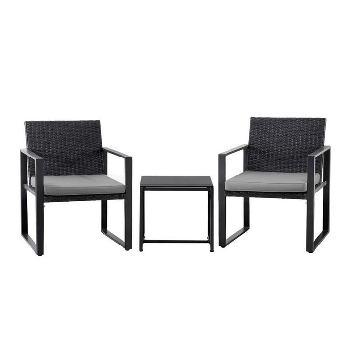 3PC Wicker Outdoor Bistro Set - Black - Homecoze