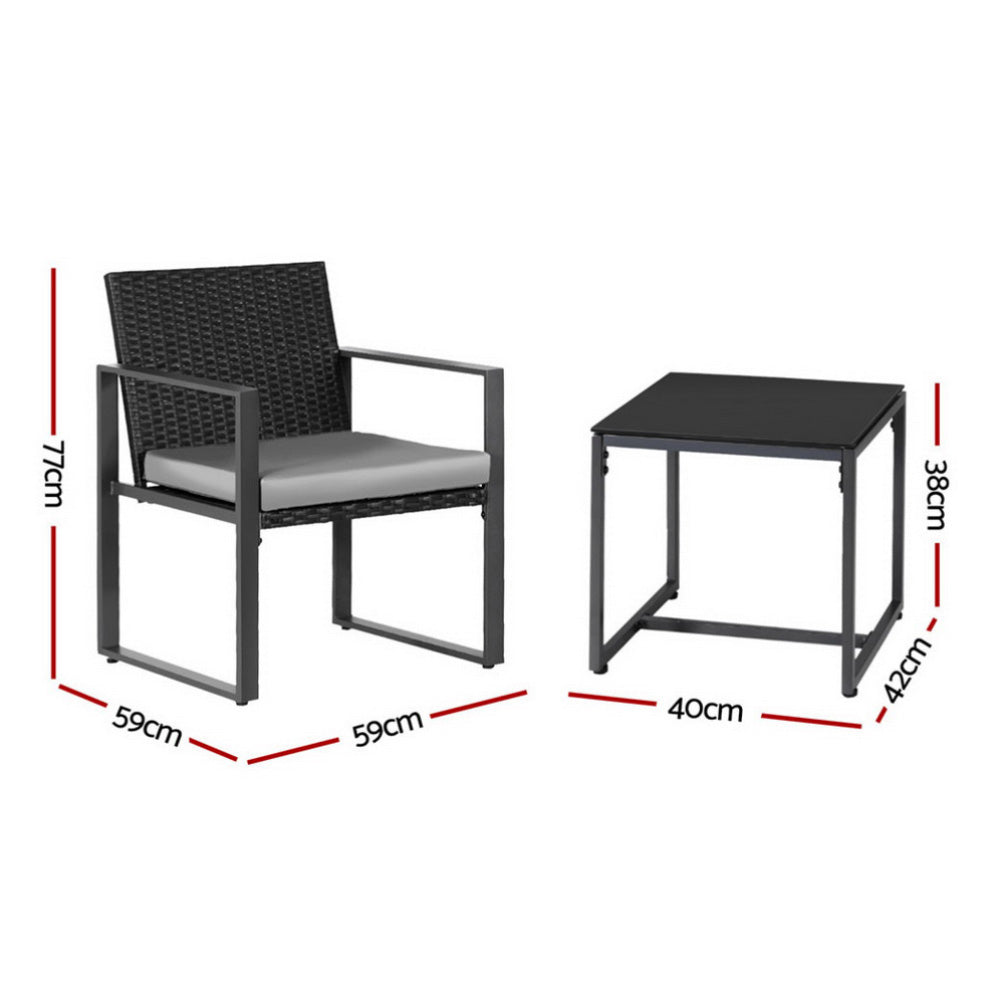 3PC Wicker Outdoor Bistro Set - Black - Homecoze