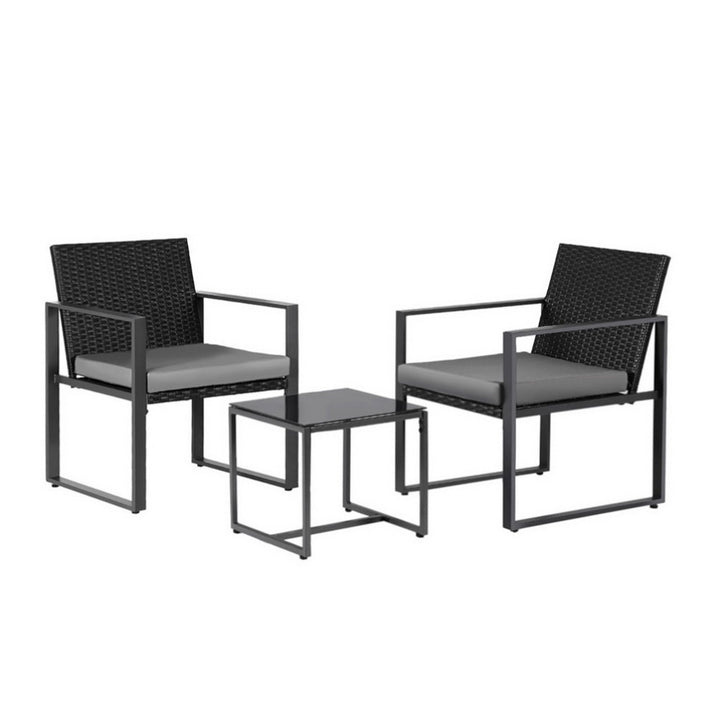 3PC Wicker Outdoor Bistro Set - Black - Homecoze