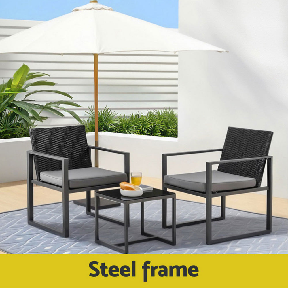 3PC Wicker Outdoor Bistro Set - Black - Homecoze