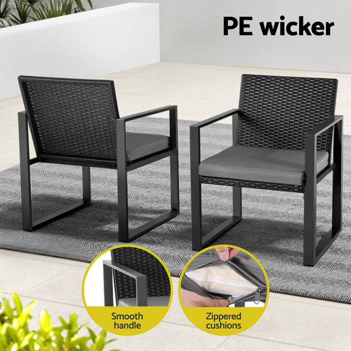 3PC Wicker Outdoor Bistro Set - Black - Homecoze