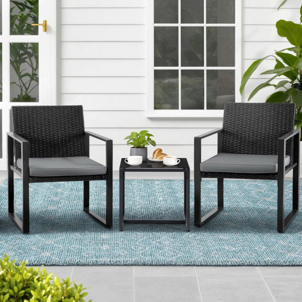 3PC Wicker Outdoor Bistro Set - Black - Homecoze