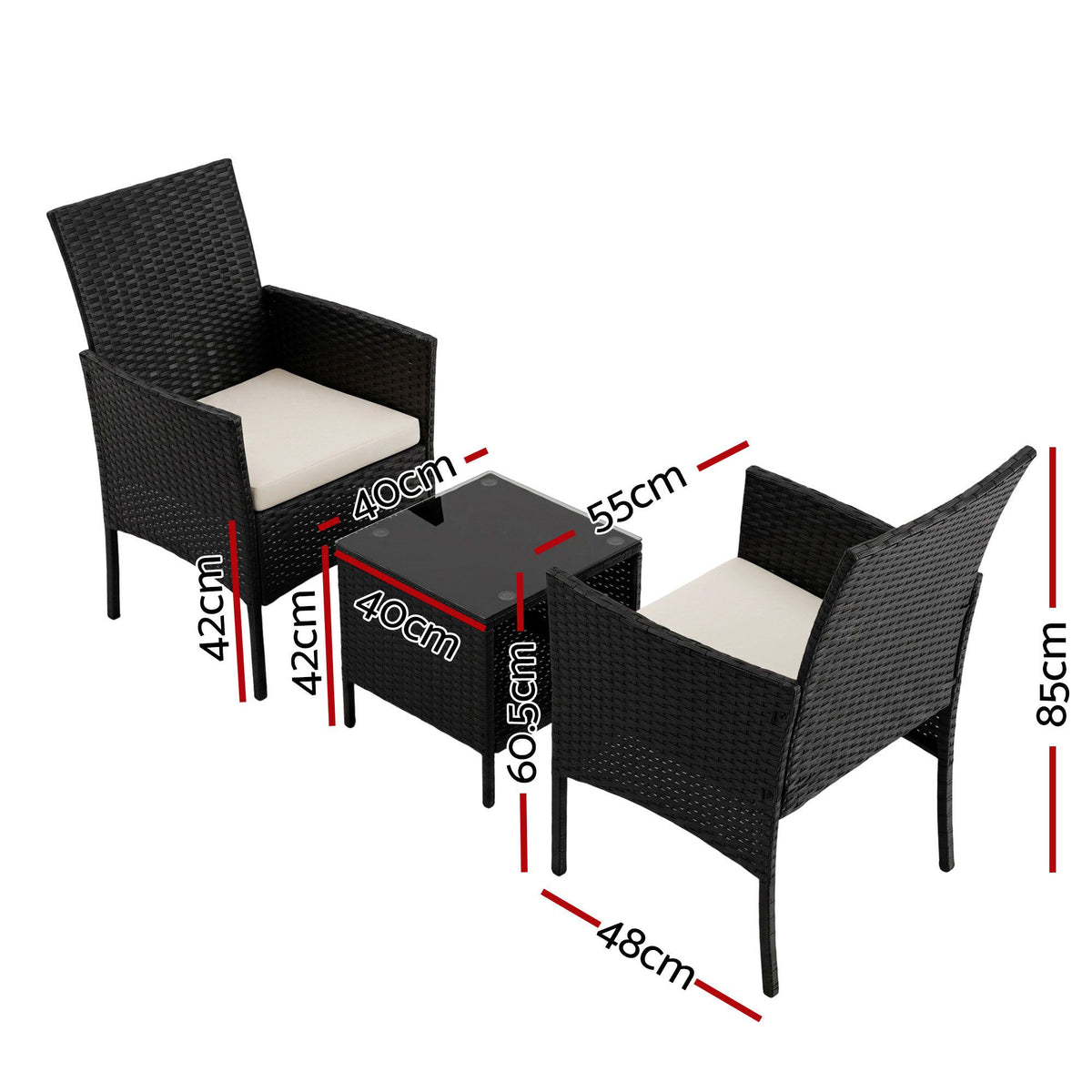 3PC Outdoor Wicker Bistro Set - Black