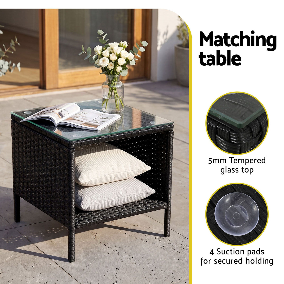 3PC Outdoor Wicker Bistro Set - Black