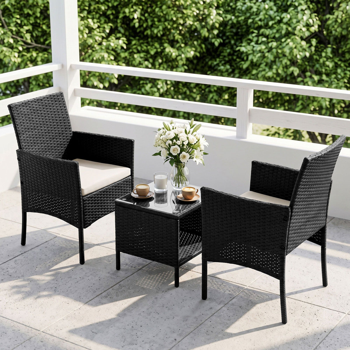 3PC Outdoor Wicker Bistro Set - Black
