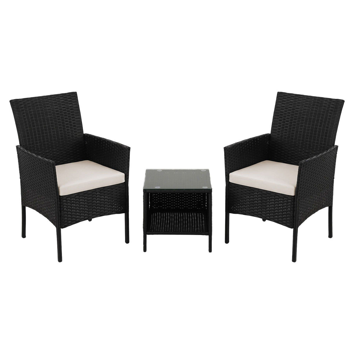 3PC Outdoor Wicker Bistro Set - Black