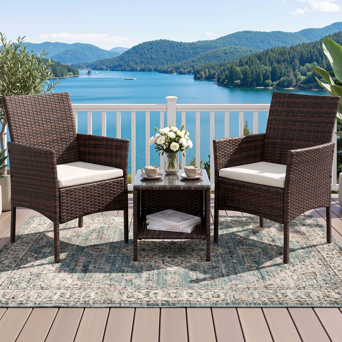 3PC Outdoor Wicker Bistro Set - Brown