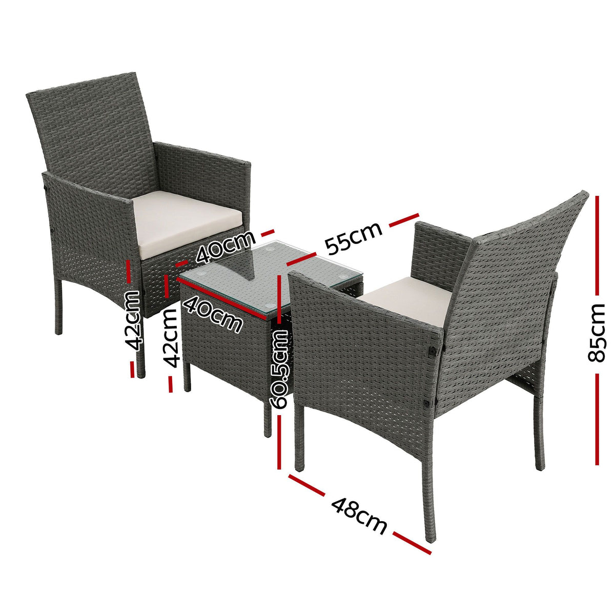 3PC Outdoor Wicker Bistro Set - Grey
