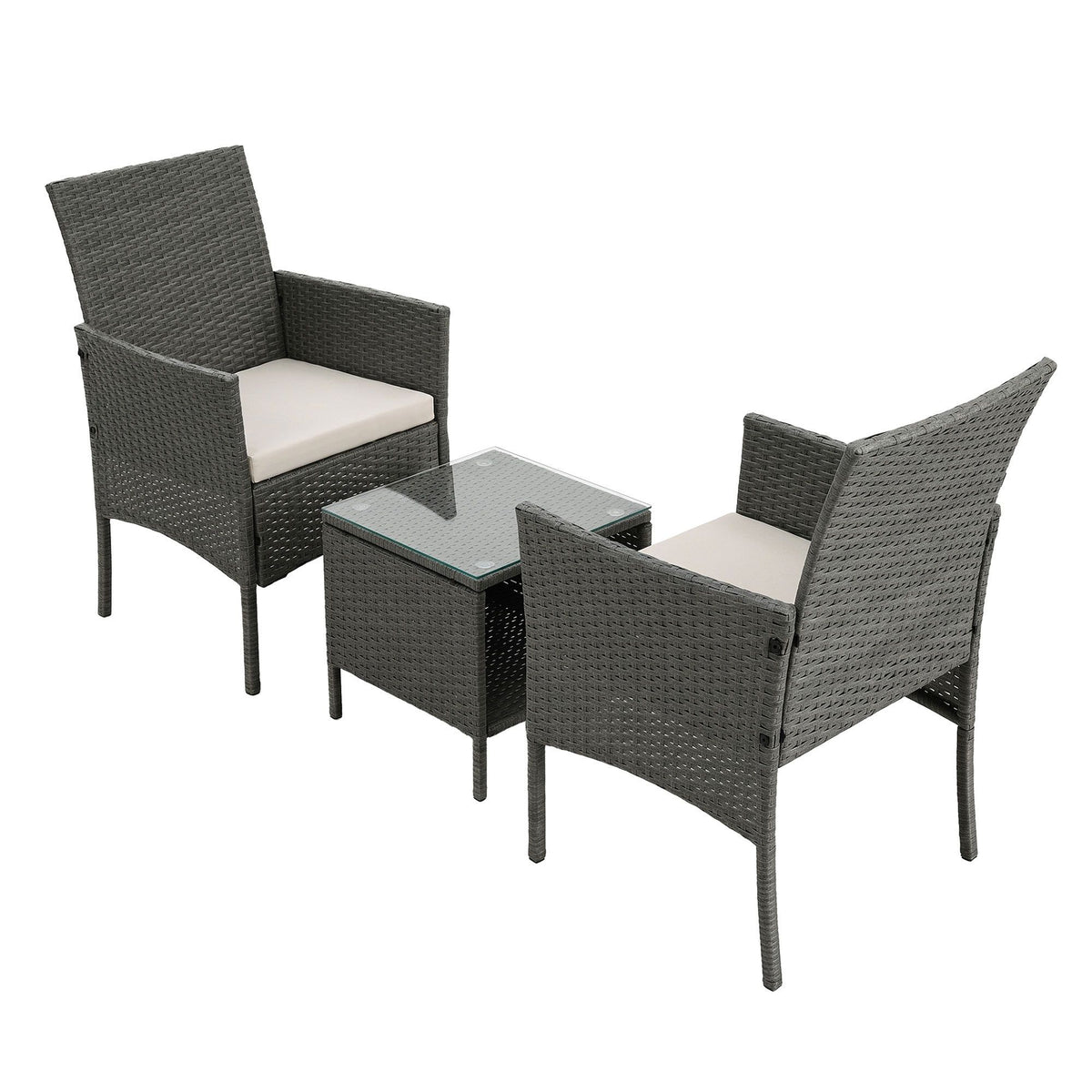 3PC Outdoor Wicker Bistro Set - Grey