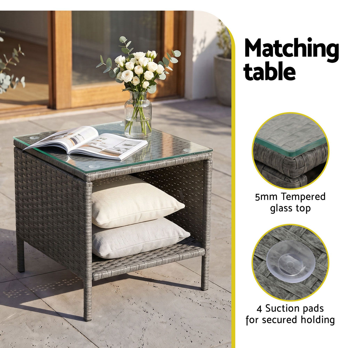3PC Outdoor Wicker Bistro Set - Grey