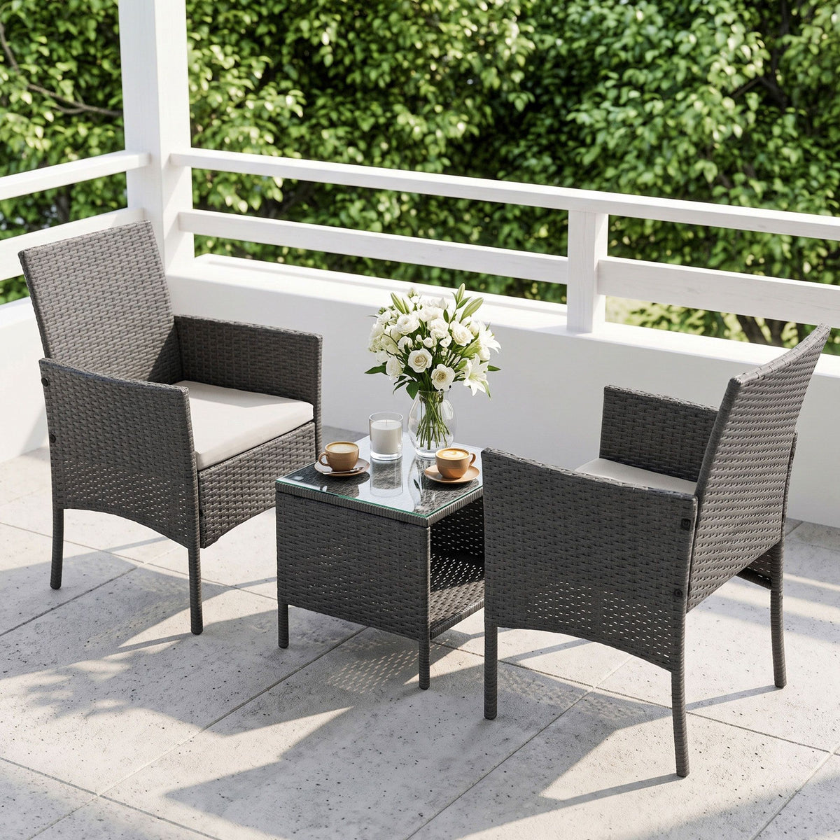 3PC Outdoor Wicker Bistro Set - Grey