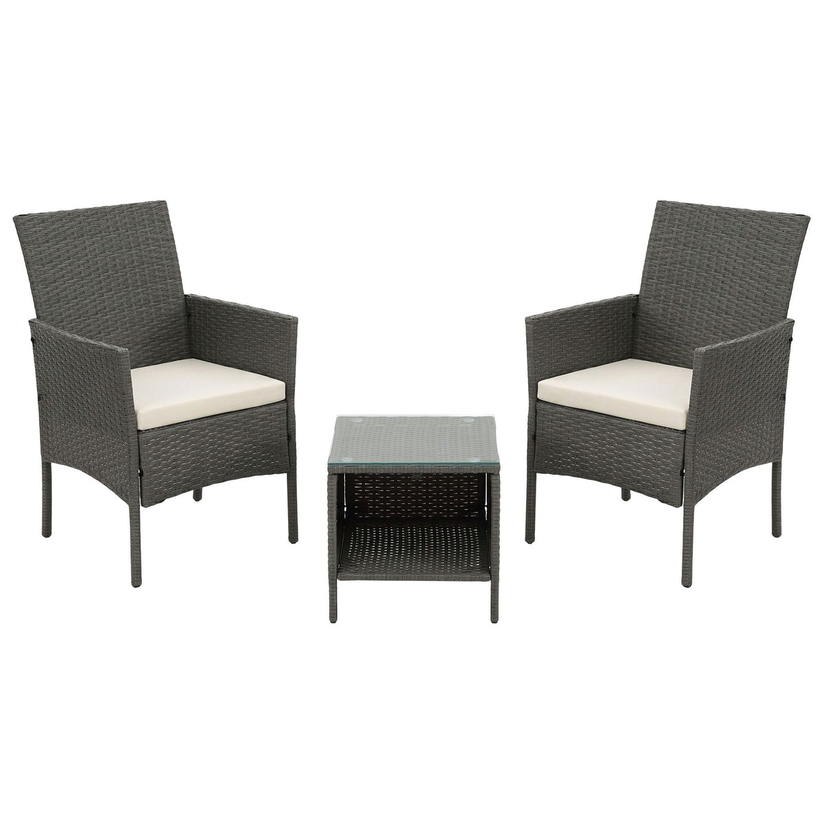 3PC Outdoor Wicker Bistro Set - Grey