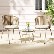 3 Piece Woven Outdoor Bistro Patio Table Chair Set - Brown - Homecoze