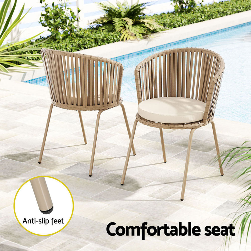 3 Piece Woven Outdoor Bistro Patio Table Chair Set - Brown - Homecoze