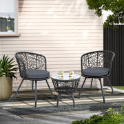 3 Piece Wicker Outdoor Bistro Set - Black - Homecoze