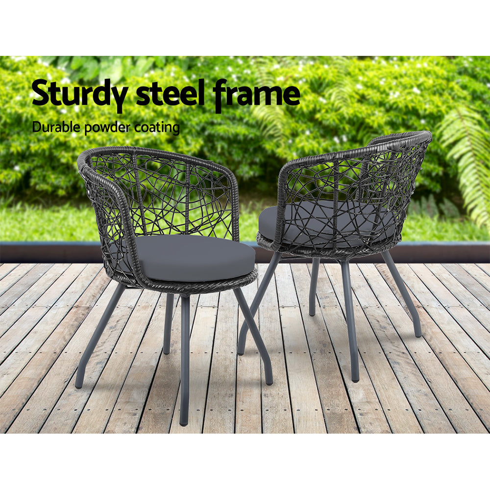 3 Piece Wicker Outdoor Bistro Set - Black - Homecoze