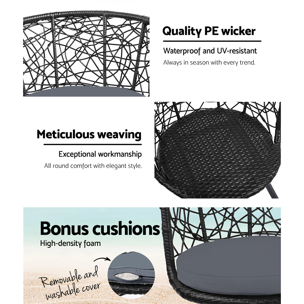 3 Piece Wicker Outdoor Bistro Set - Black - Homecoze