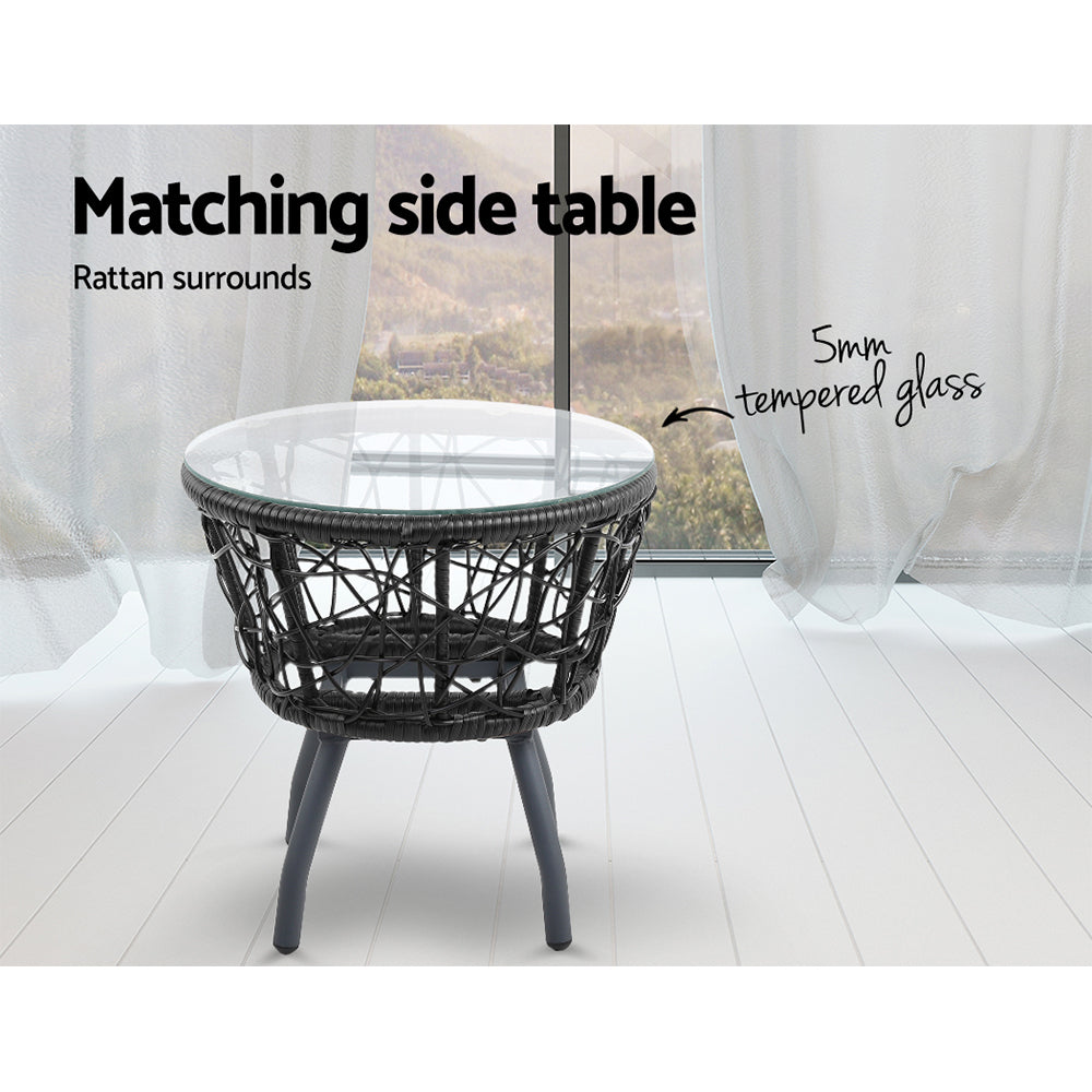 3 Piece Wicker Outdoor Bistro Set - Black - Homecoze