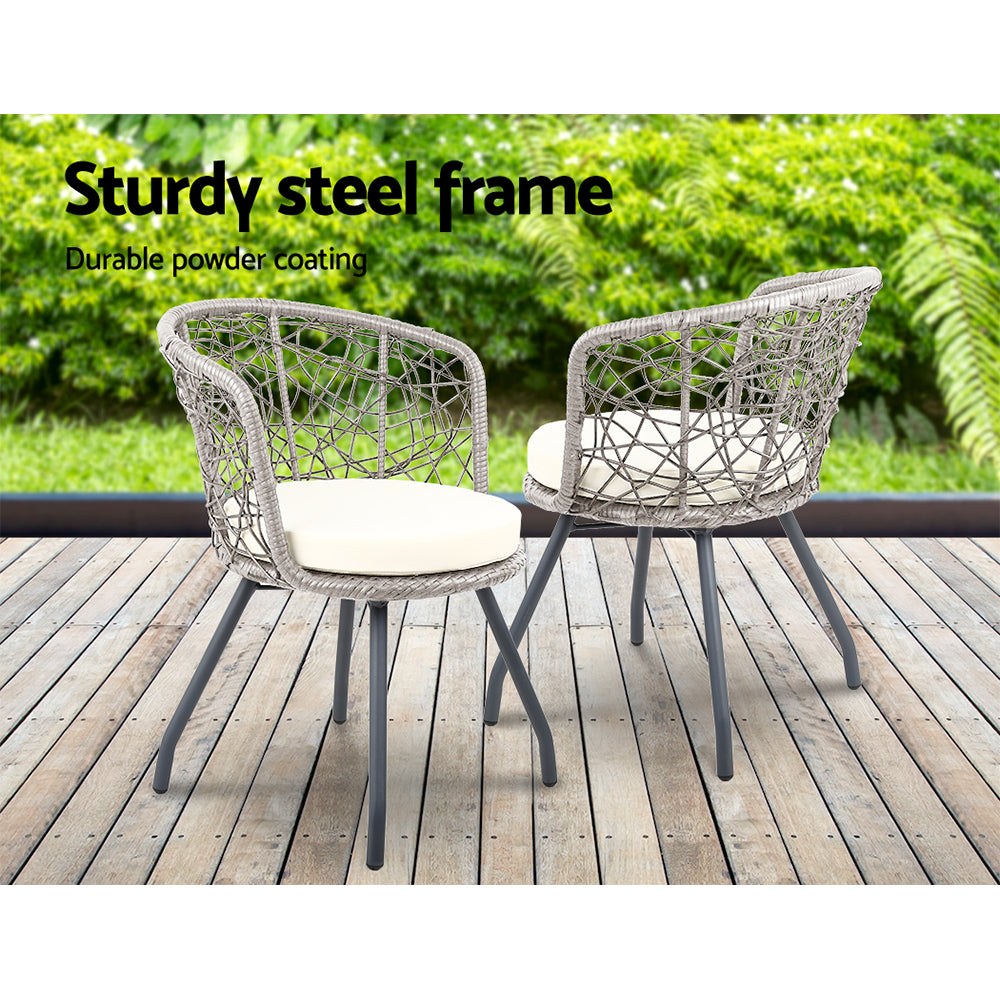 3 Piece Wicker Outdoor Bistro Set - Grey - Homecoze