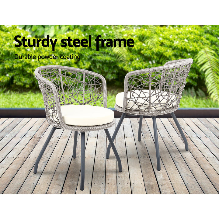 3 Piece Wicker Outdoor Bistro Set - Grey - Homecoze