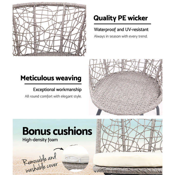 3 Piece Wicker Outdoor Bistro Set - Grey - Homecoze