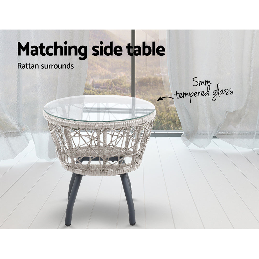 3 Piece Wicker Outdoor Bistro Set - Grey - Homecoze