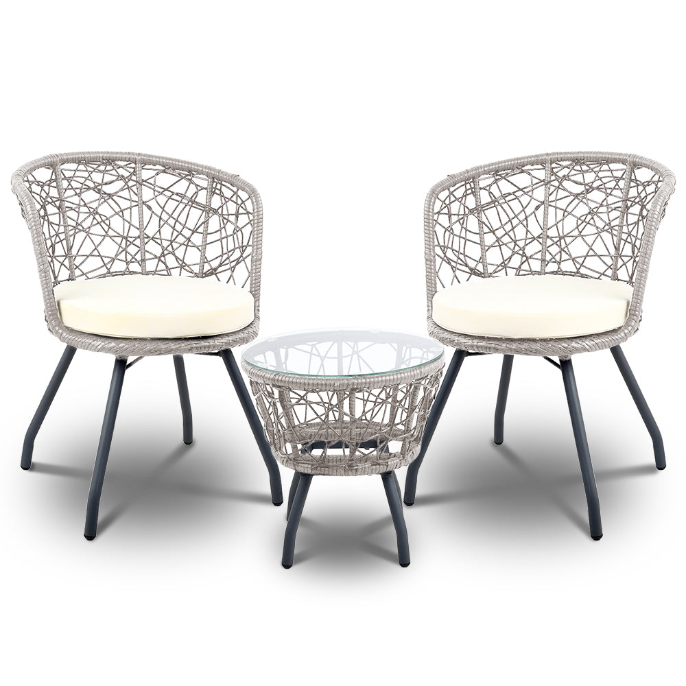 3 Piece Wicker Outdoor Bistro Set - Grey - Homecoze