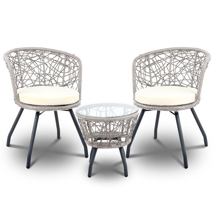 3 Piece Wicker Outdoor Bistro Set - Grey - Homecoze