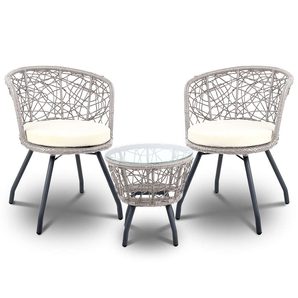 3 Piece Wicker Outdoor Bistro Set - Grey - Homecoze