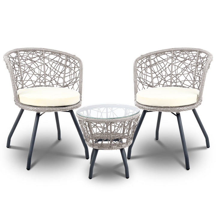 3 Piece Wicker Outdoor Bistro Set - Grey - Homecoze