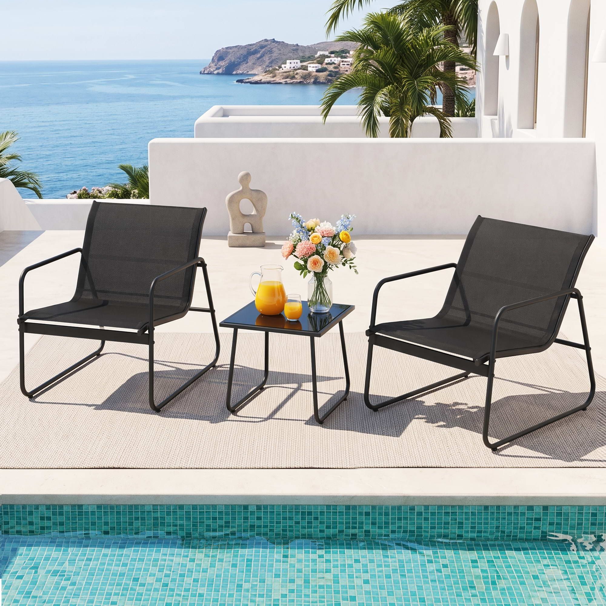 Henley 2-Seater Outdoor Bistro Set – Black