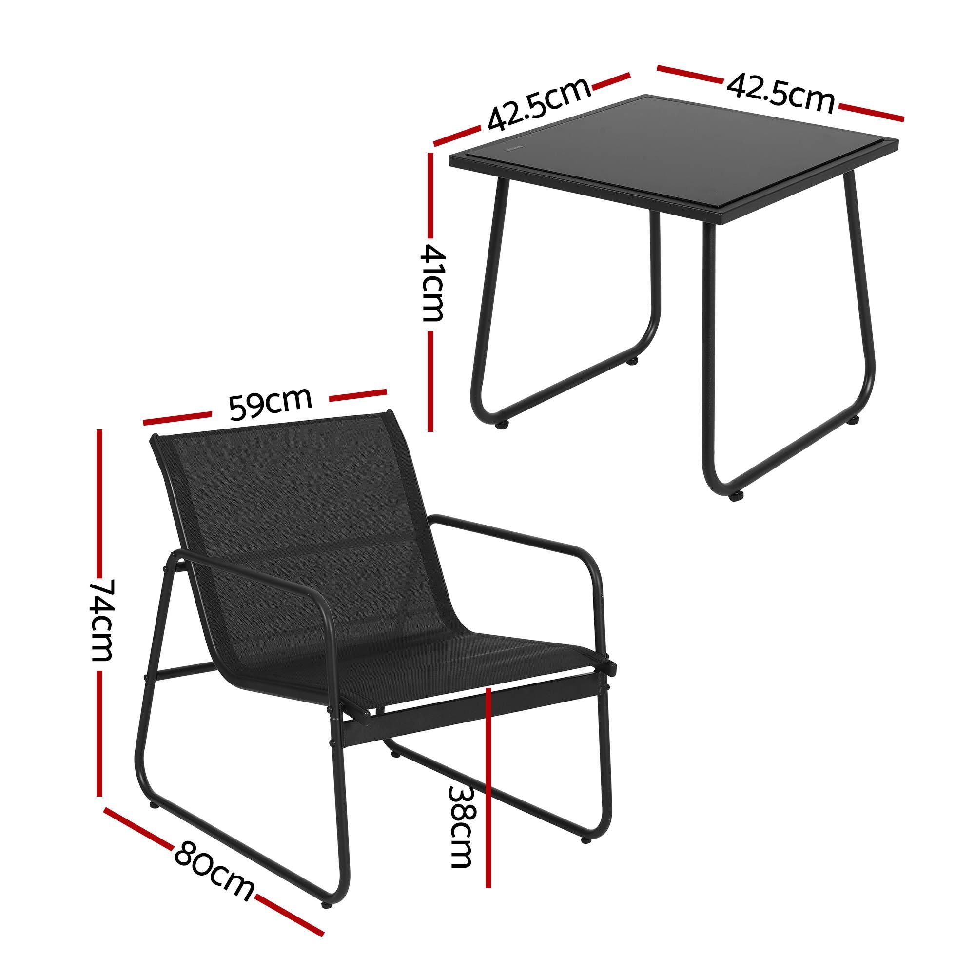 Henley 2-Seater Outdoor Bistro Set – Black