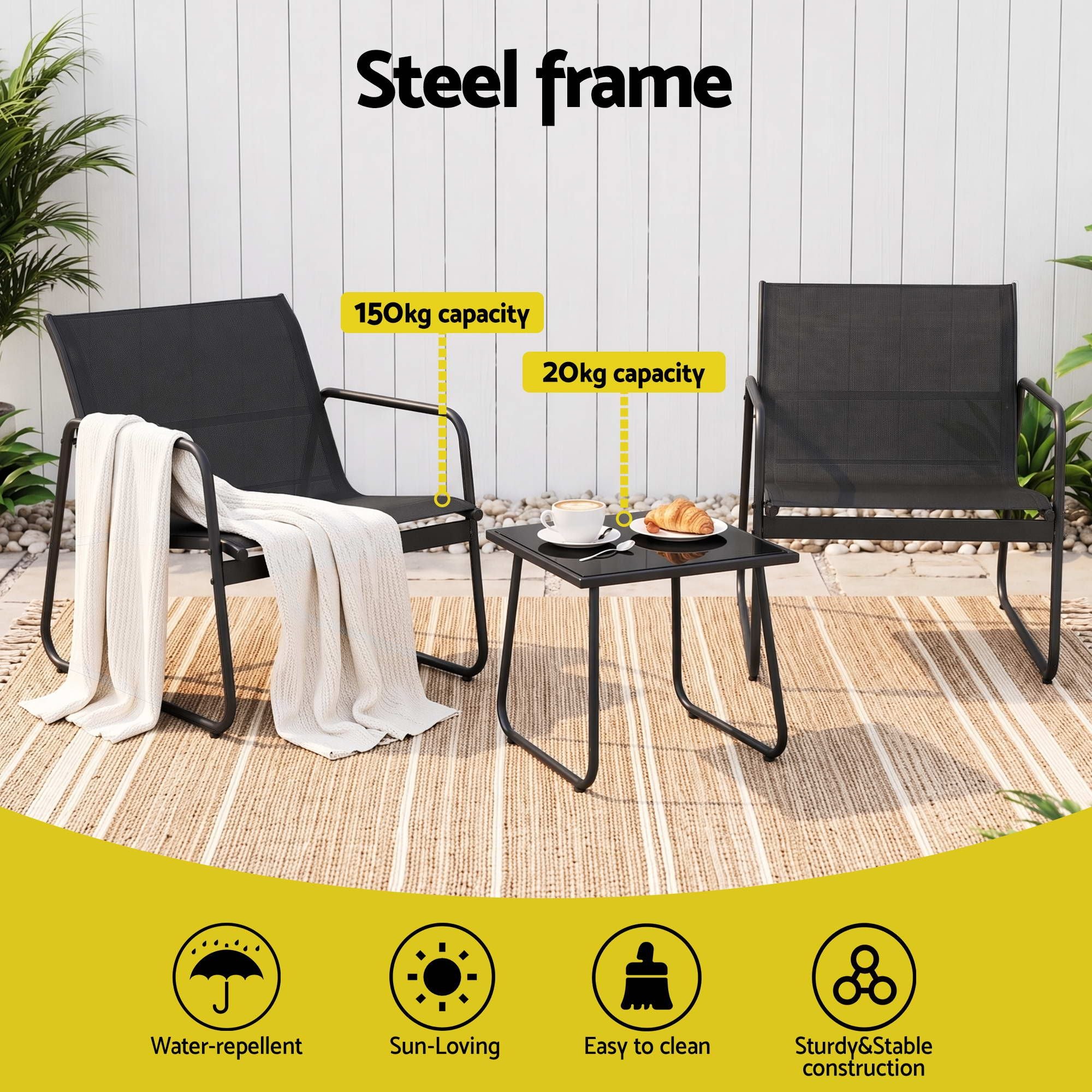 Henley 2-Seater Outdoor Bistro Set – Black