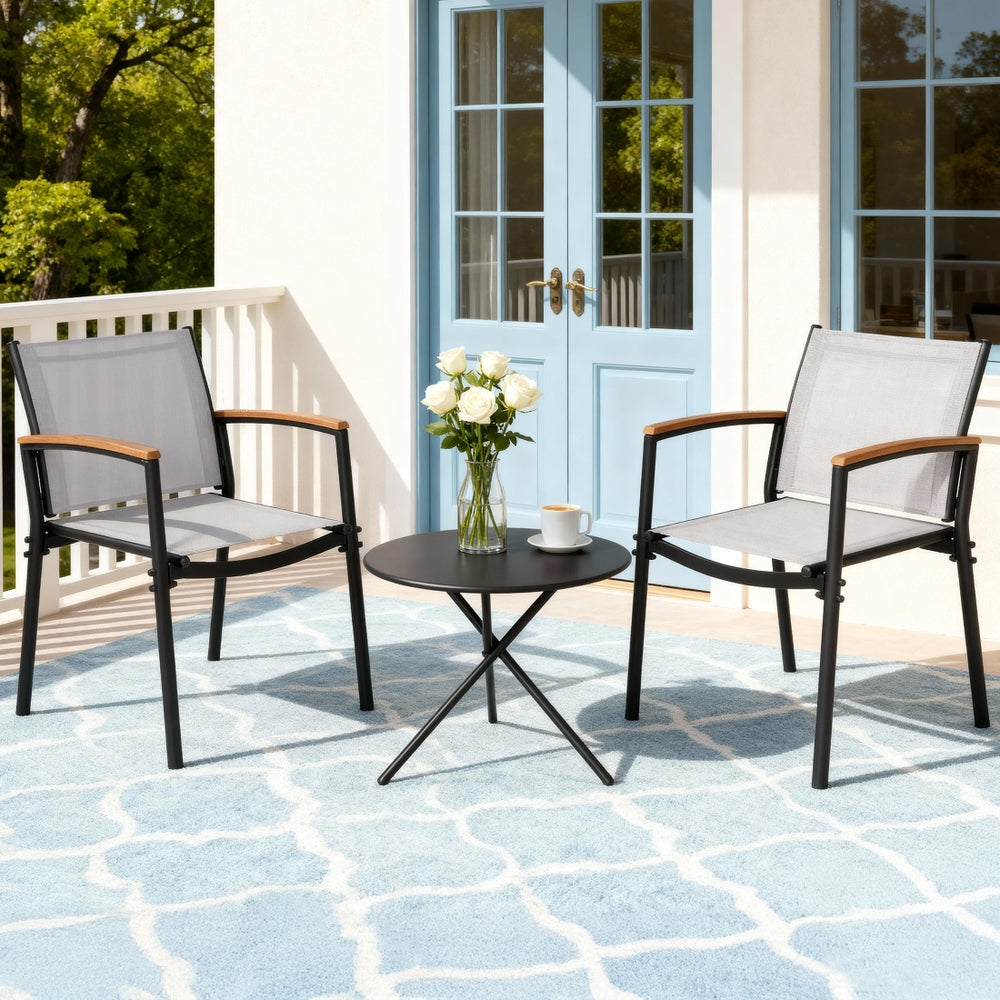 Gardeon 3PC Outdoor Bistro Set Table and Chairs Steel Dining Chair Patio Furniture Textilene - Homecoze