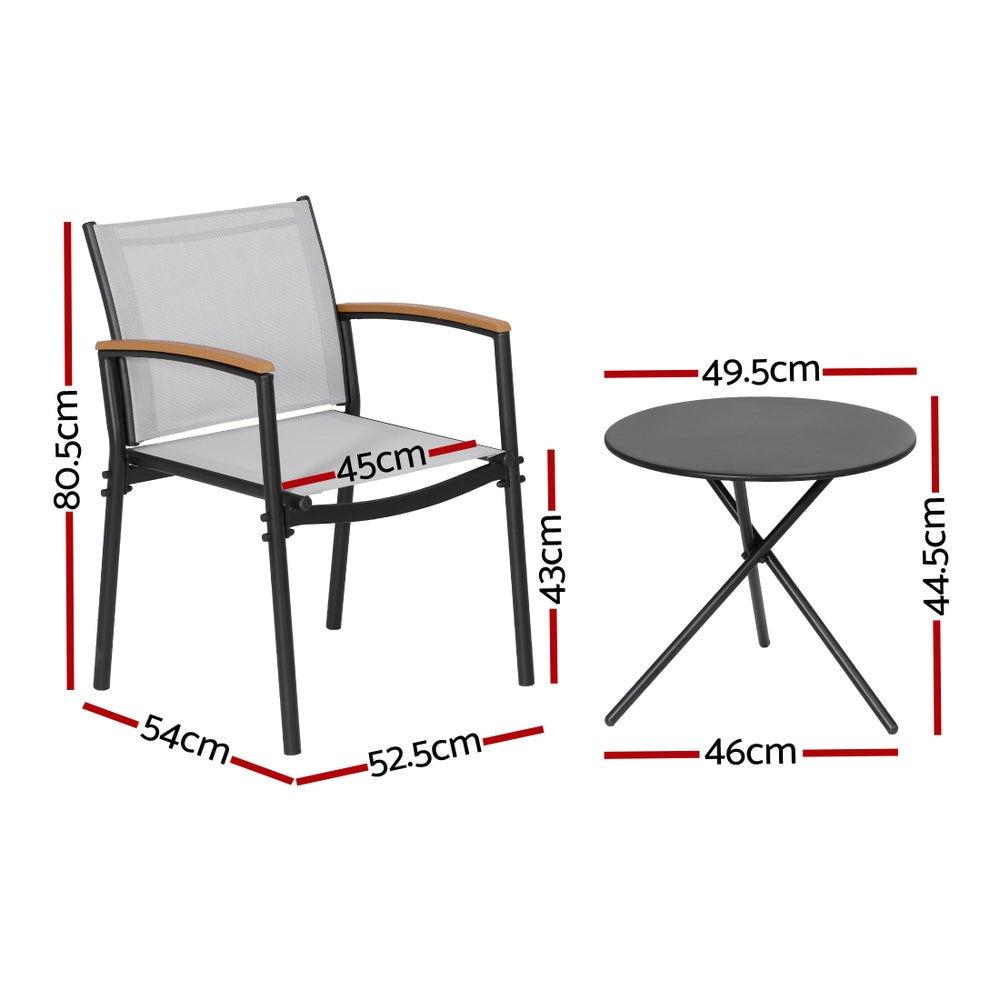 Gardeon 3PC Outdoor Bistro Set Table and Chairs Steel Dining Chair Patio Furniture Textilene - Homecoze
