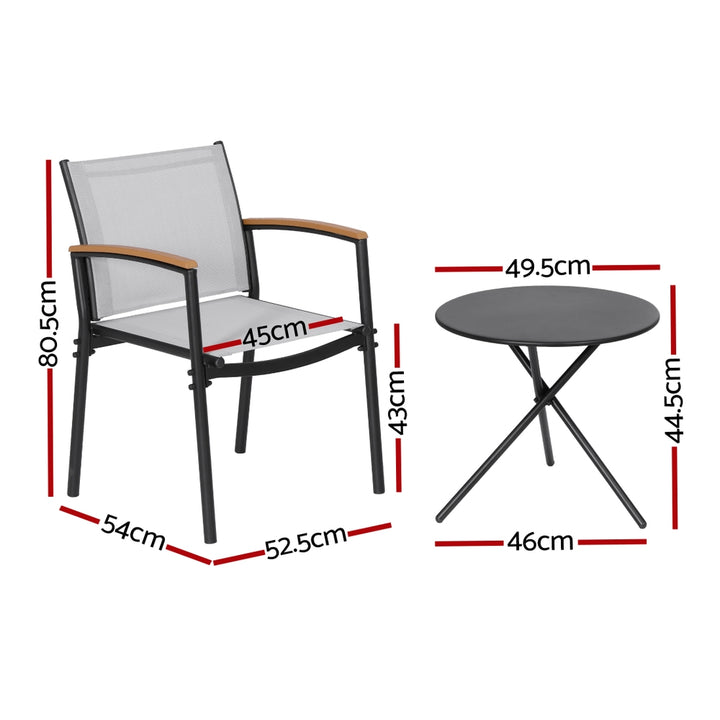 Gardeon 3PC Outdoor Bistro Set Table and Chairs Steel Dining Chair Patio Furniture Textilene - Homecoze